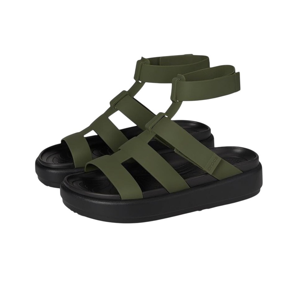 Crocs Brooklyn Luxe Gladiator Sandals Dark Olive Black Platform 209557-30Q SZ 4